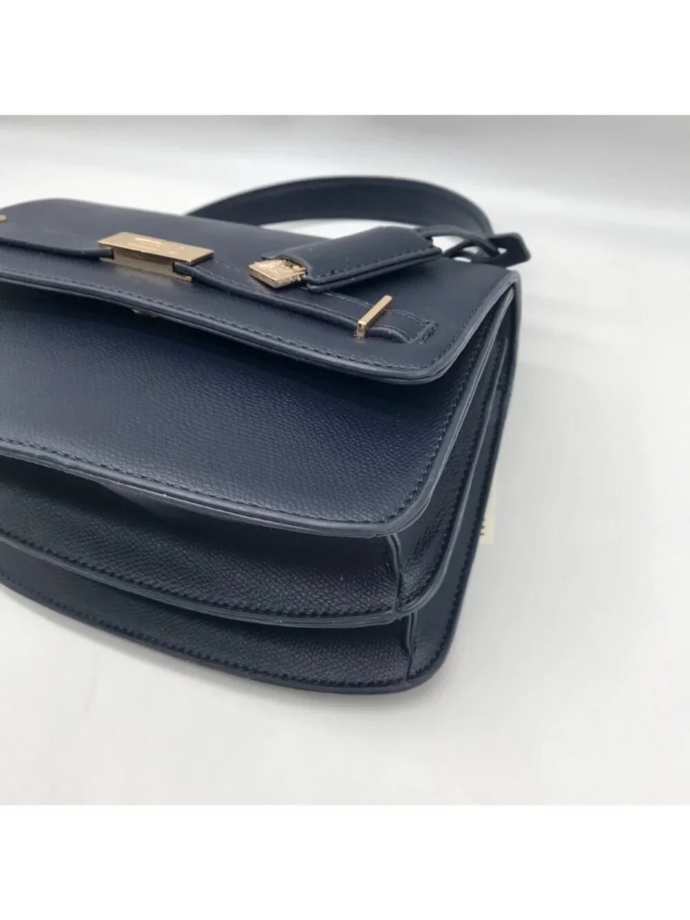 Anne Klein Women's Blue Leather Belted Flap Saddle with Convertible Strap - Picture 6 of 10